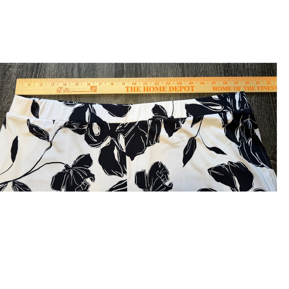 Susan Graver Black White Floral Pull On Pants Womens XL Wide Leg Resortcore - Picture 5 of 7
